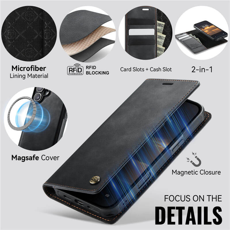 CaseMe iPhone 16 2-in-1 Magnetic Wallet Case