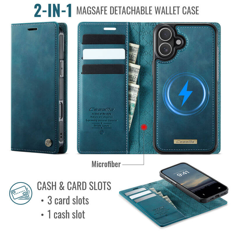 CaseMe iPhone 16 Plus 2-in-1 Magnetic Wallet Case