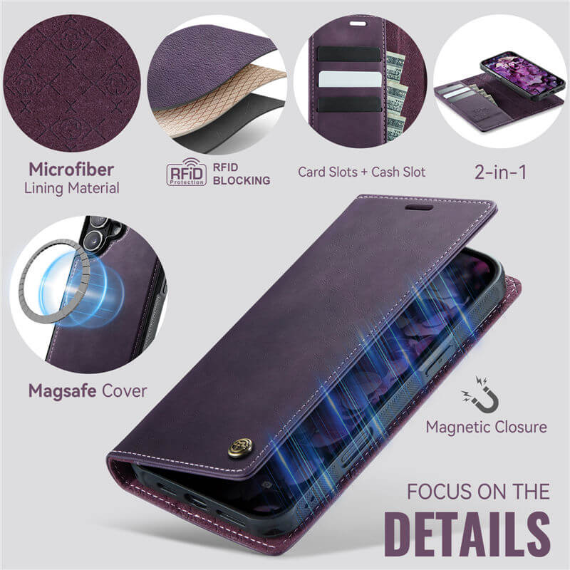 CaseMe iPhone 16 2-in-1 Magnetic Wallet Case