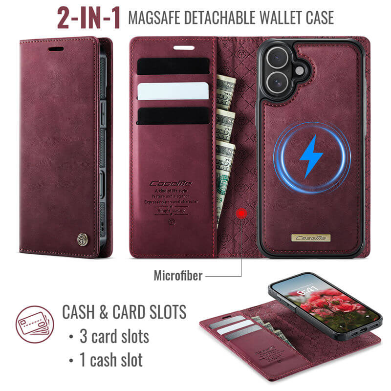 CaseMe iPhone 16 Plus 2-in-1 Magnetic Wallet Case