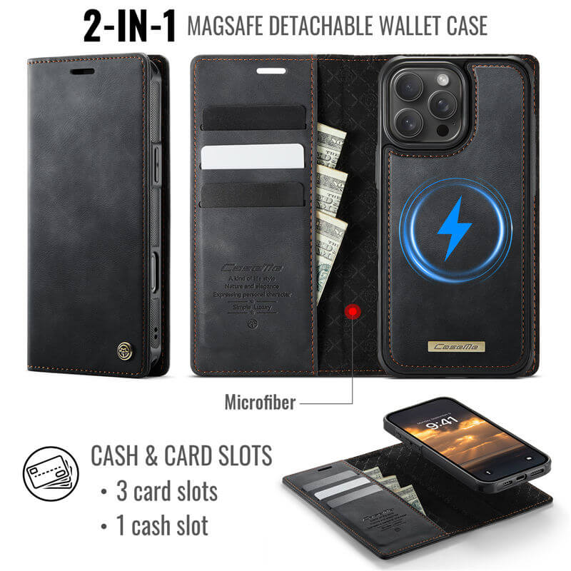 CaseMe iPhone 16 Pro Max 2-in-1 Magnetic Wallet Case