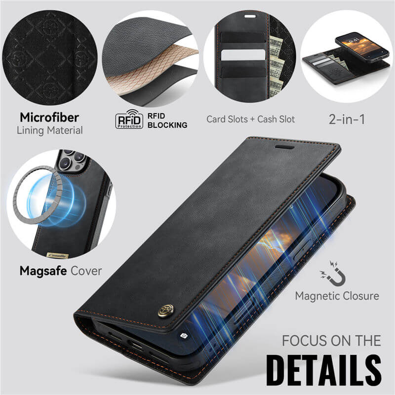 CaseMe iPhone 16 Pro Max 2-in-1 Magnetic Wallet Case