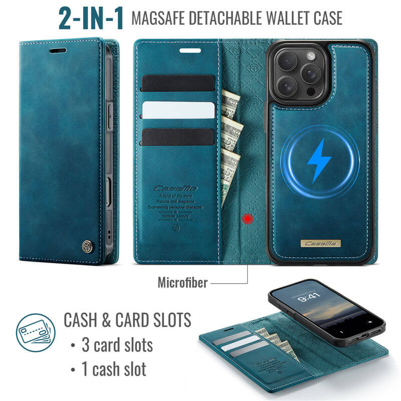 CaseMe iPhone 16 Pro Max 2-in-1 Magnetic Wallet Case