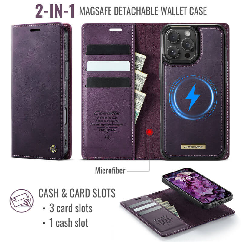CaseMe iPhone 16 Pro Max 2-in-1 Magnetic Wallet Case