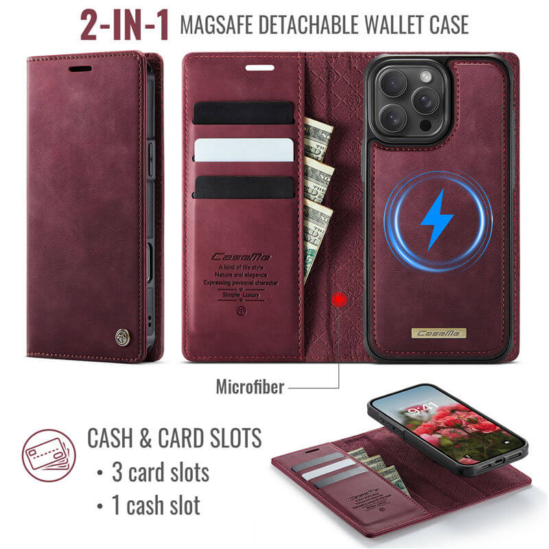 CaseMe iPhone 16 Pro Max 2-in-1 Magnetic Wallet Case