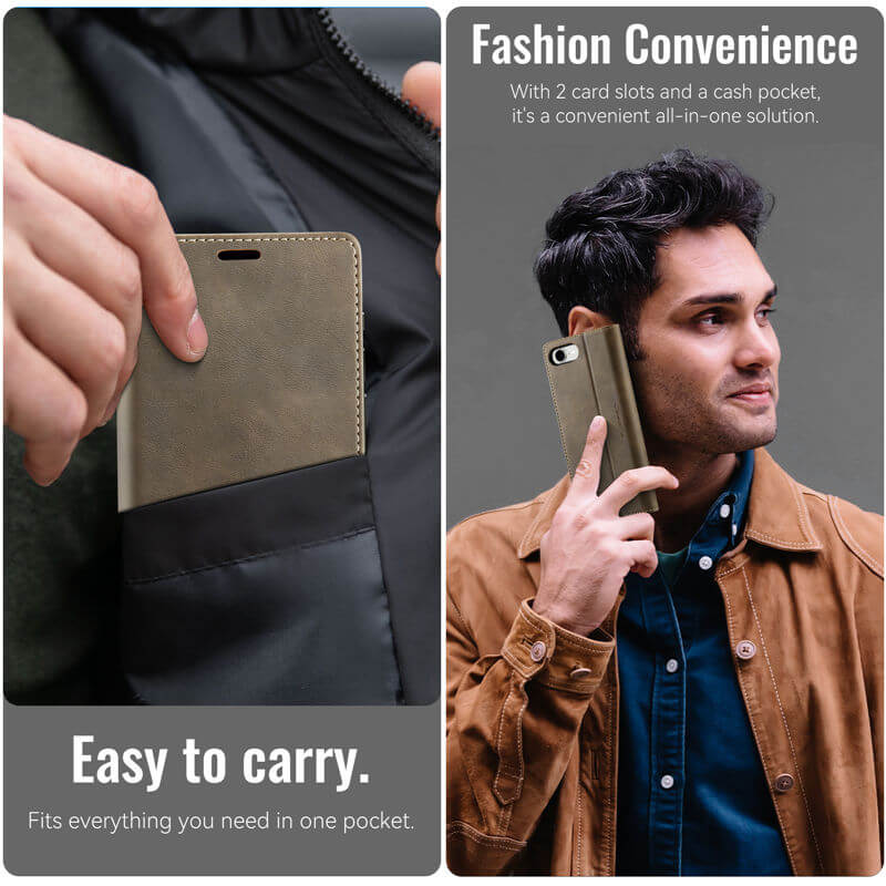 CaseMe iPhone 16E Magnetic Wallet Case with RFID Blocking