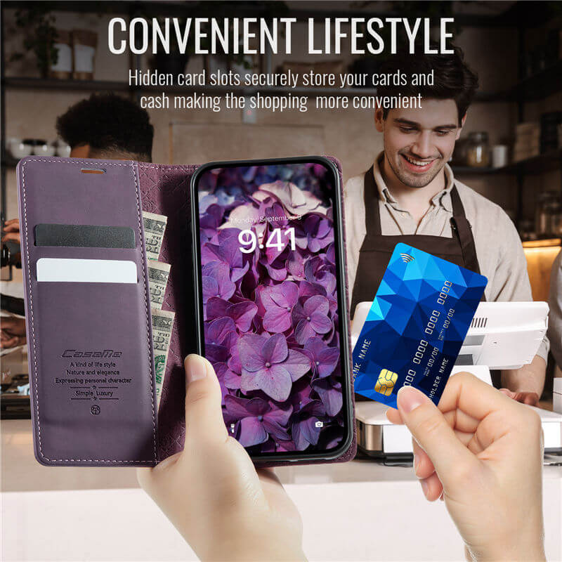 CaseMe iPhone 16E Magnetic Wallet Case with RFID Blocking