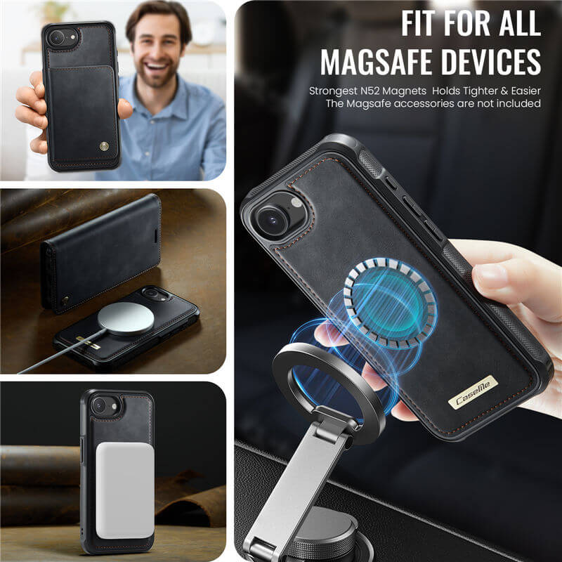 CaseMe iPhone 16E 2-in-1 Magnetic Wallet Case