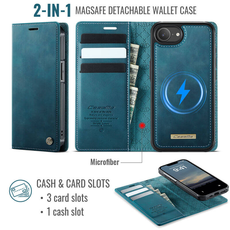 CaseMe iPhone 16E 2-in-1 Magnetic Wallet Case
