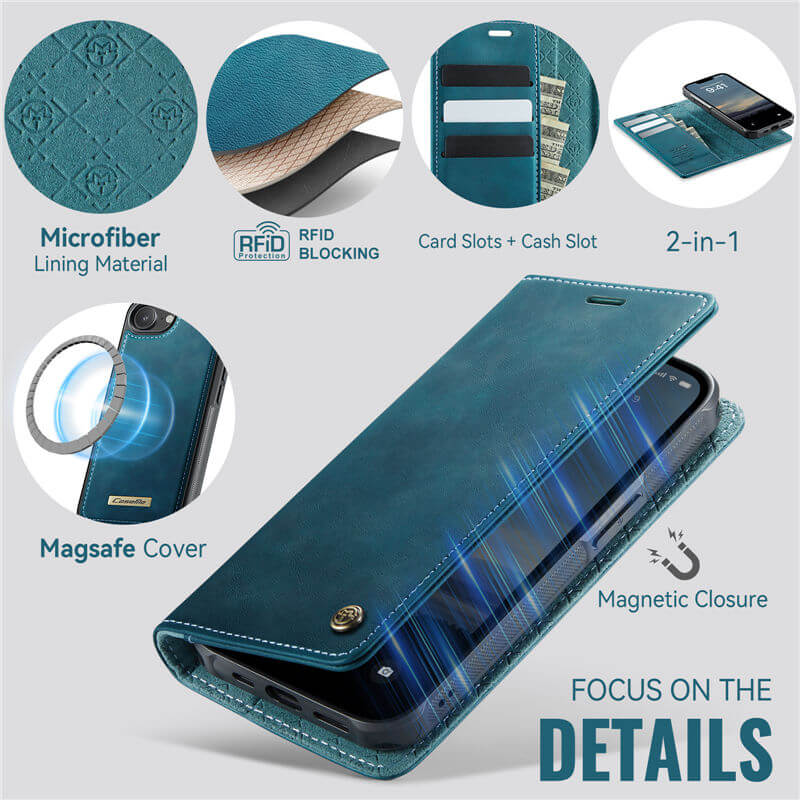 CaseMe iPhone 16E 2-in-1 Magnetic Wallet Case