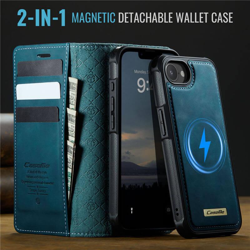 CaseMe iPhone 16E 2-in-1 Magnetic Wallet Case