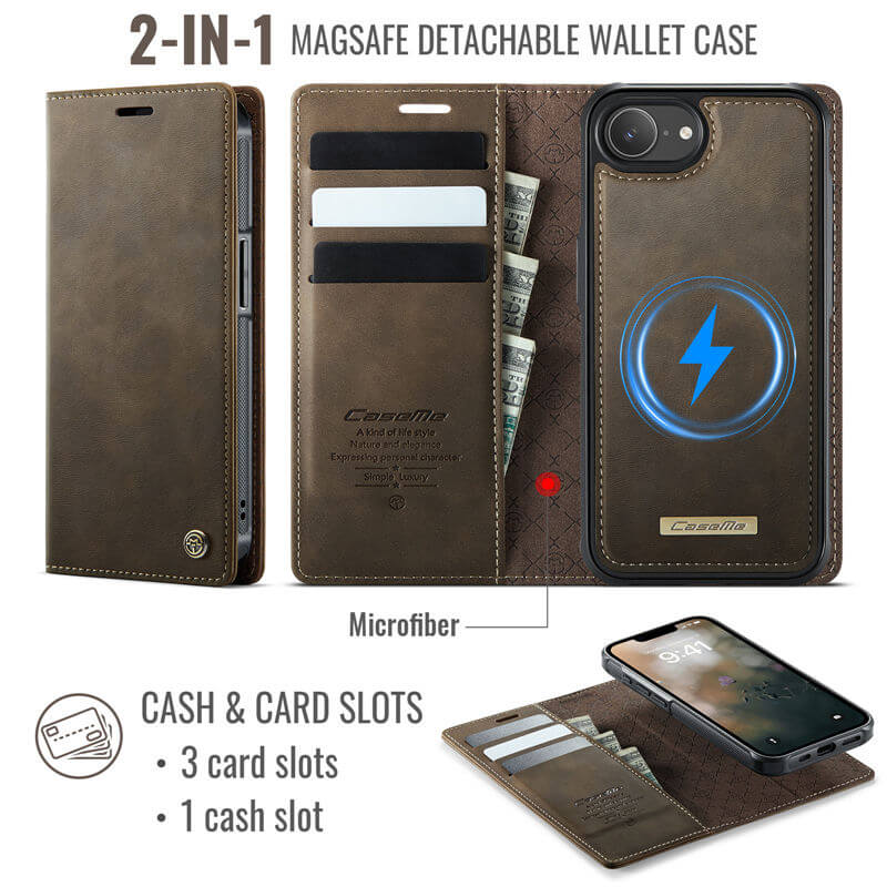 CaseMe iPhone 16E 2-in-1 Magnetic Wallet Case