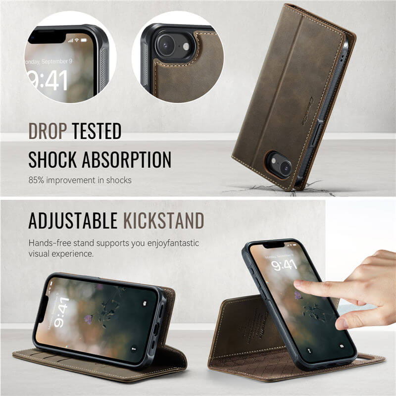 CaseMe iPhone 16E 2-in-1 Magnetic Wallet Case