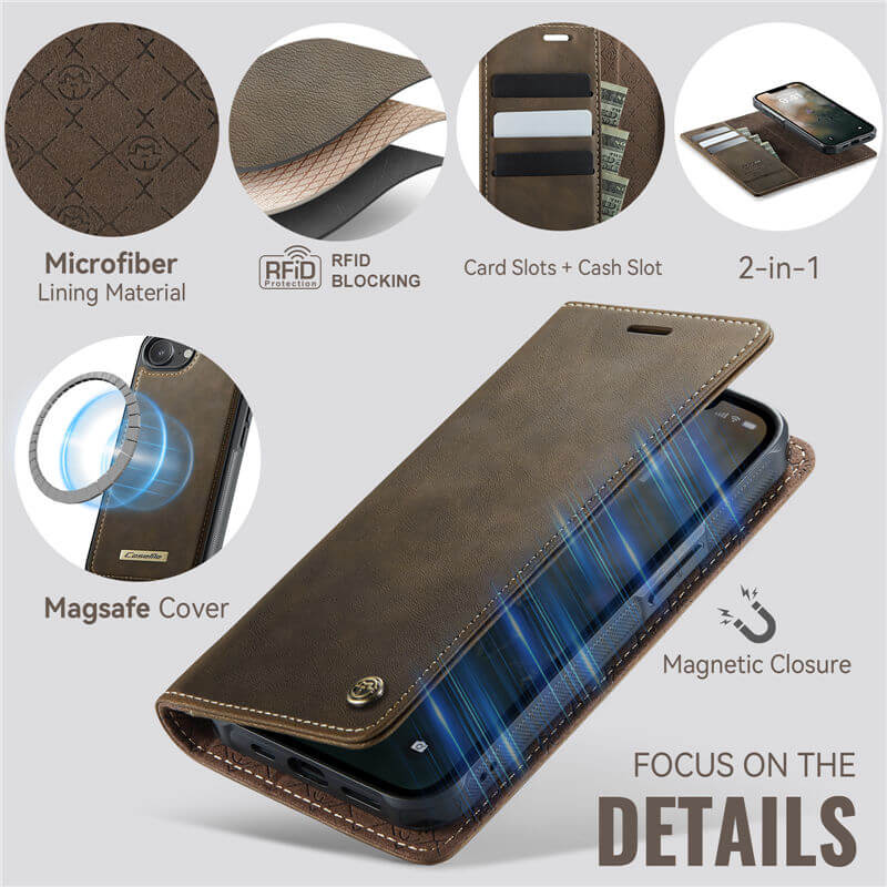 CaseMe iPhone 16E 2-in-1 Magnetic Wallet Case