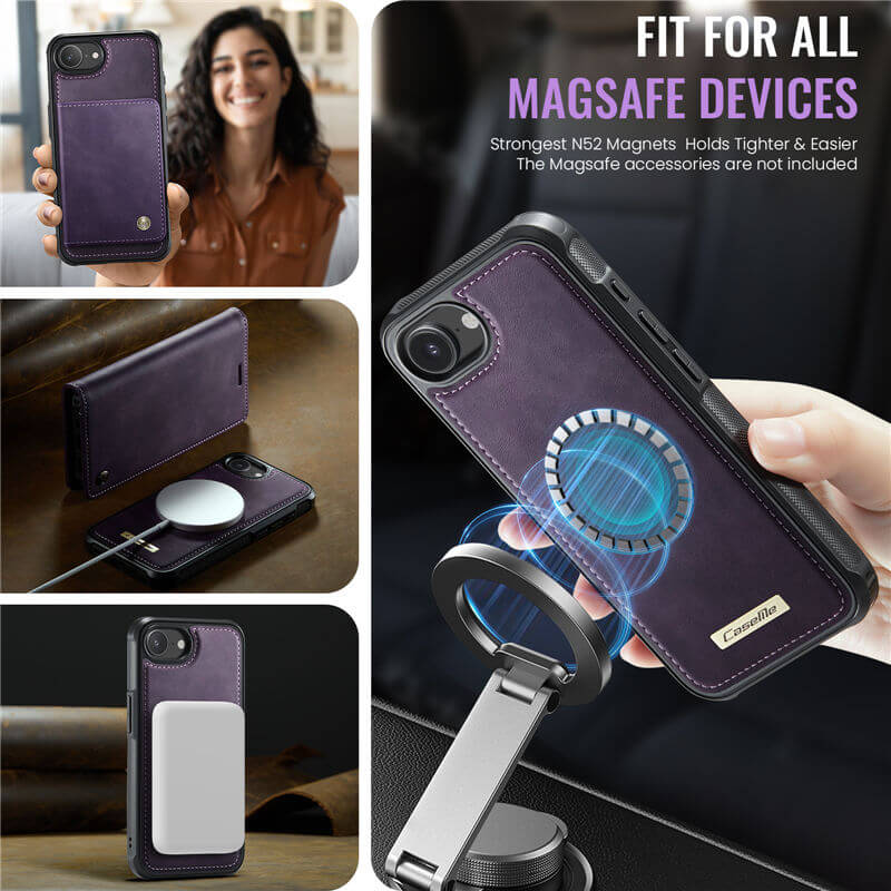 CaseMe iPhone 16E 2-in-1 Magnetic Wallet Case