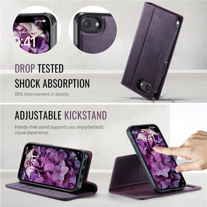 CaseMe iPhone 16E 2-in-1 Magnetic Wallet Case