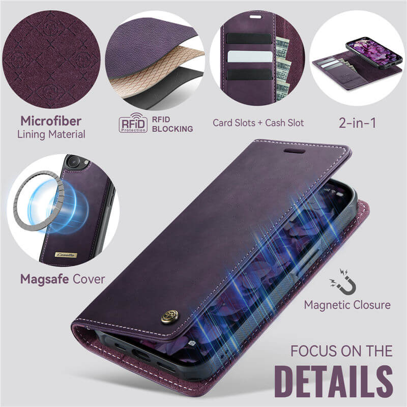 CaseMe iPhone 16E 2-in-1 Magnetic Wallet Case