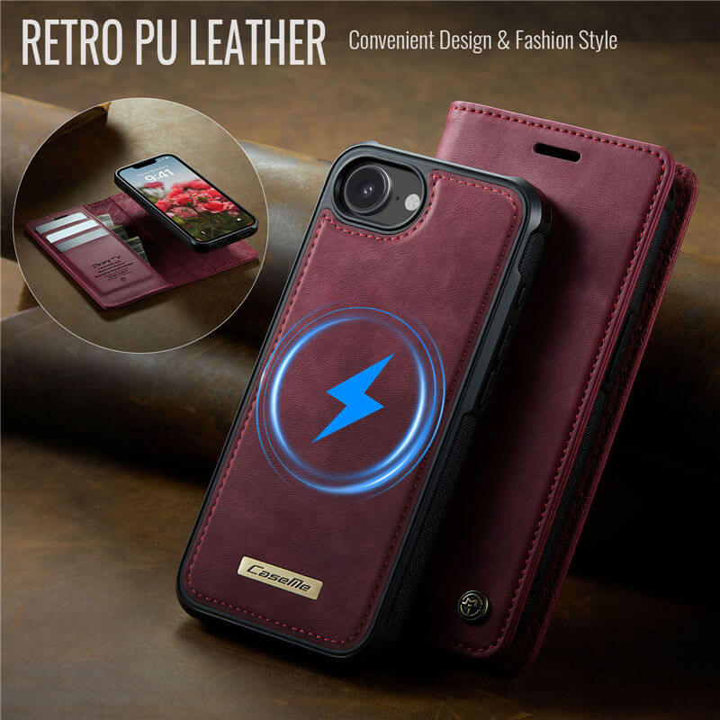 CaseMe iPhone 16E 2-in-1 Magnetic Wallet Case