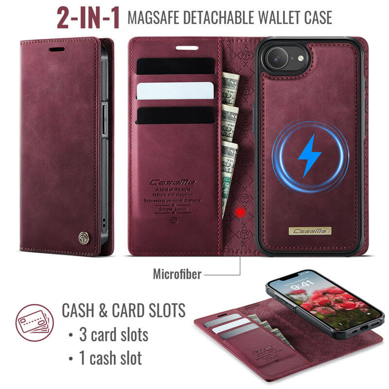 CaseMe iPhone 16E 2-in-1 Magnetic Wallet Case