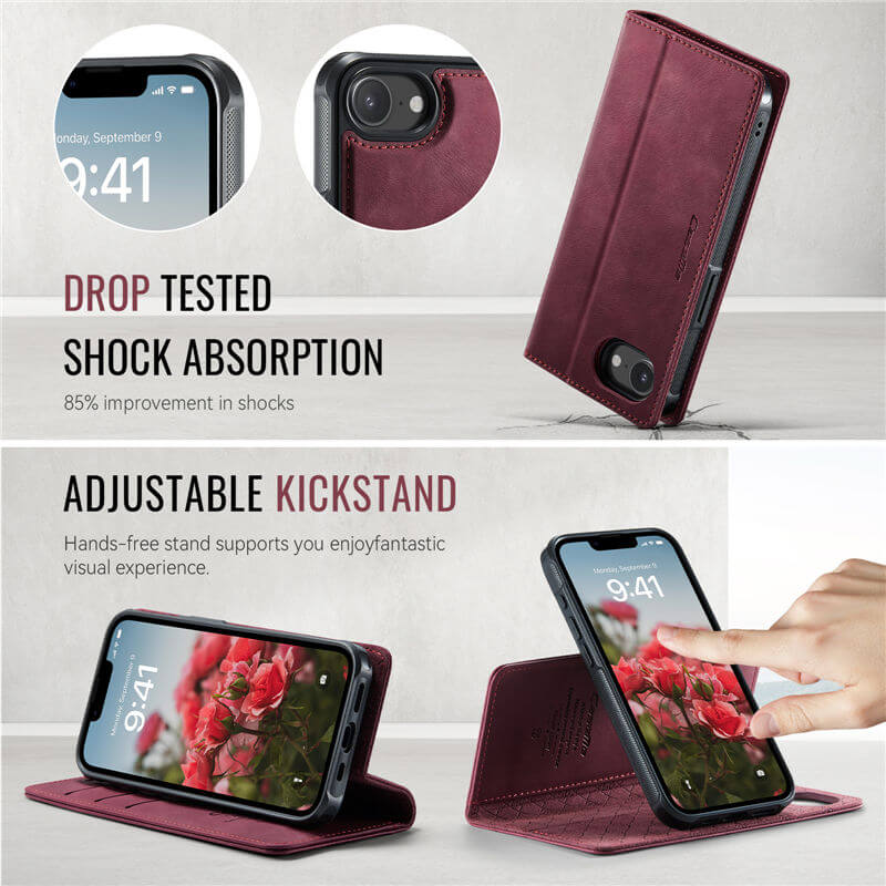 CaseMe iPhone 16E 2-in-1 Magnetic Wallet Case