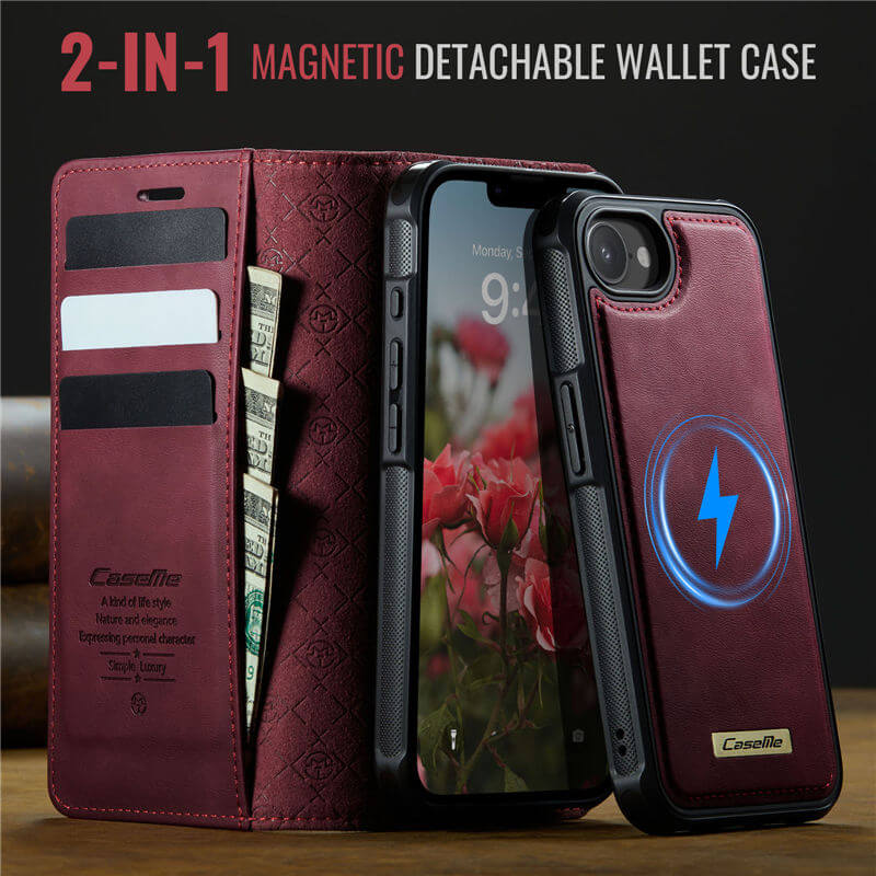 CaseMe iPhone 16E 2-in-1 Magnetic Wallet Case