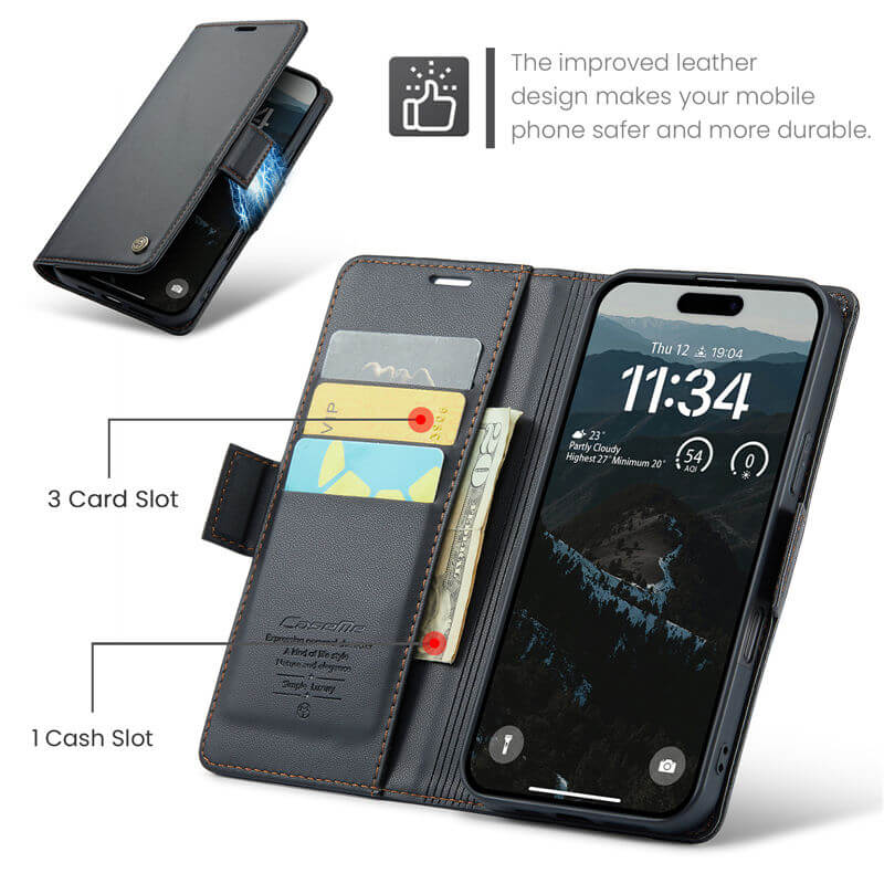 CaseMe iPhone 17 Pro Wallet RFID Blocking Case