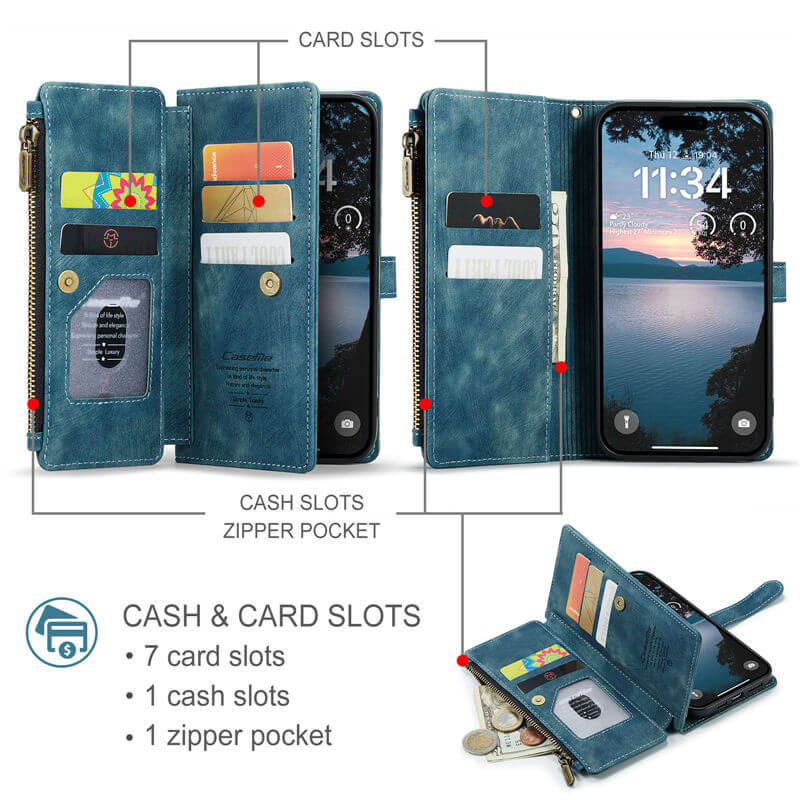 CaseMe iPhone 17 Pro Wallet Case with Wrist Strap