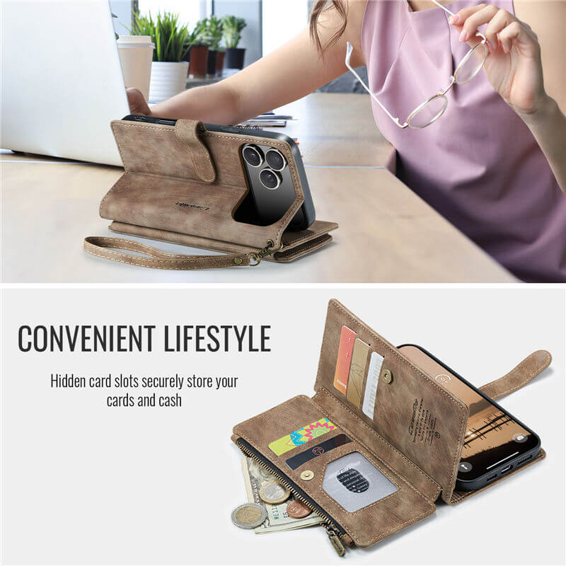 CaseMe iPhone 17 Pro Wallet Case with Wrist Strap