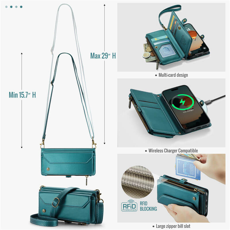 CaseMe iPhone 17 Pro Wallet RFID Blocking Crossbody Phone Case