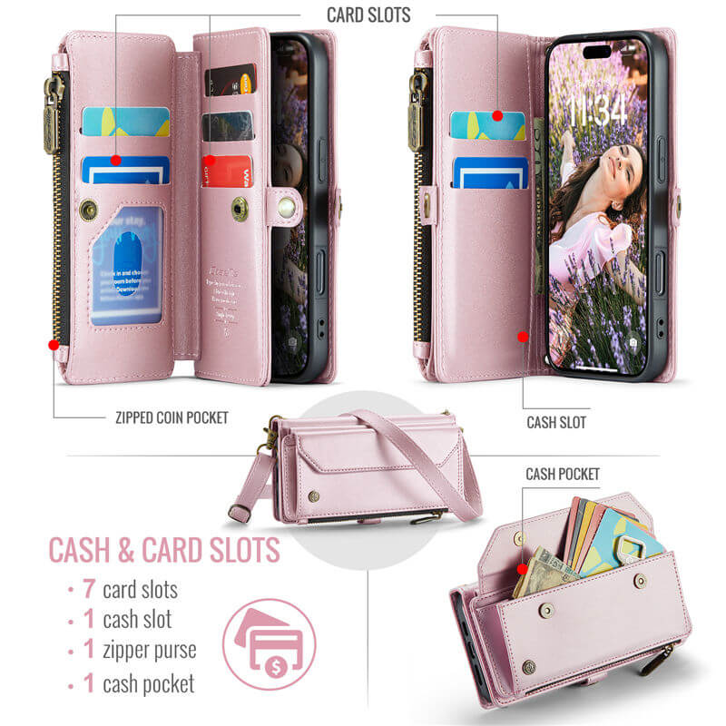 CaseMe iPhone 17 Pro Wallet RFID Blocking Crossbody Phone Case