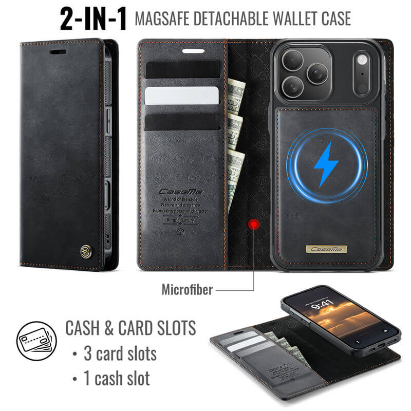 CaseMe iPhone 17 Pro Max 2-in-1 Magnetic Wallet Case