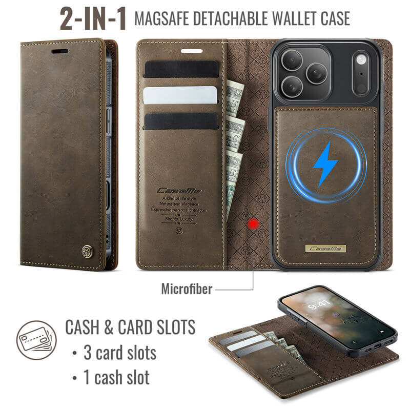 CaseMe iPhone 17 Pro 2-in-1 Magnetic Wallet Case
