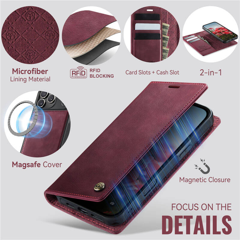 CaseMe iPhone 17 Pro Max 2-in-1 Magnetic Wallet Case