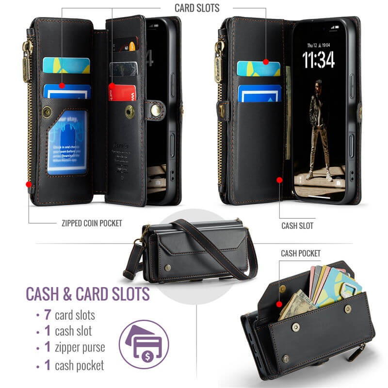 CaseMe iPhone 17 Wallet RFID Blocking Crossbody Phone Case