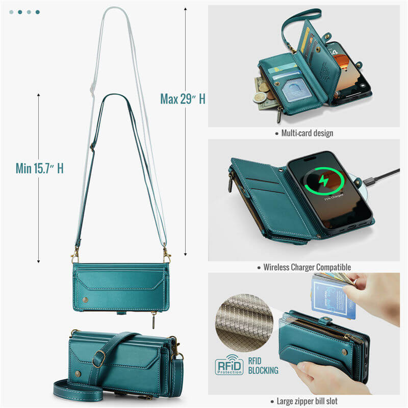 CaseMe iPhone 17 Wallet RFID Blocking Crossbody Phone Case