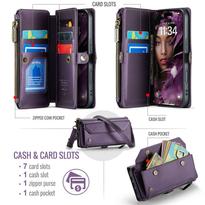 CaseMe iPhone 17 Wallet RFID Blocking Crossbody Phone Case