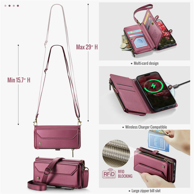 CaseMe iPhone 17 Wallet RFID Blocking Crossbody Phone Case
