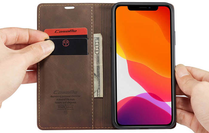 CaseMe iPhone 11 Pro Max Wallet Kickstand Magnetic Flip Leather Case