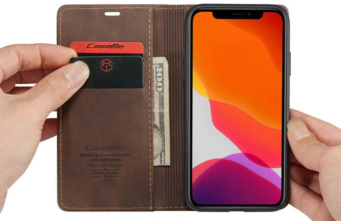 CaseMe iPhone 11 Wallet Kickstand Magnetic Flip Leather Case