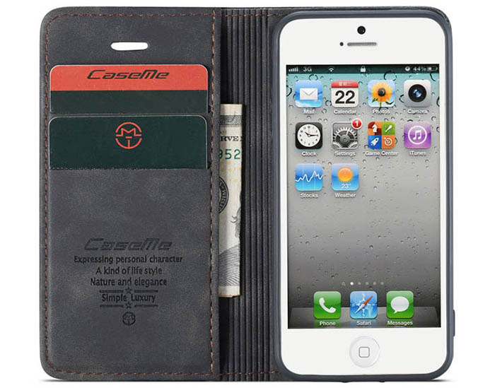 CaseMe iPhone SE/5S Retro Wallet Kickstand Magnetic Flip Leather Case