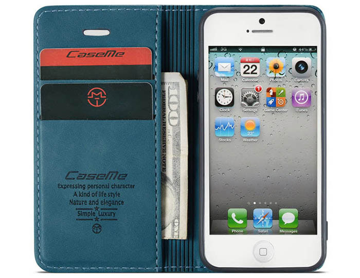 CaseMe iPhone SE/5S Retro Wallet Kickstand Magnetic Flip Leather Case