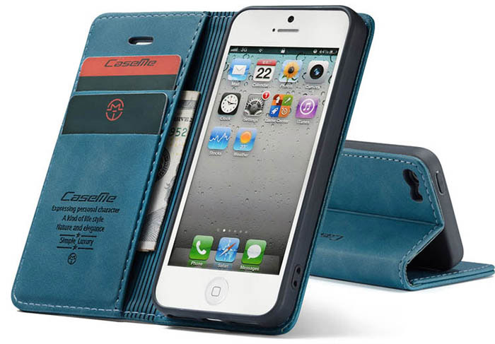 CaseMe iPhone SE/5S Retro Wallet Kickstand Magnetic Flip Leather Case