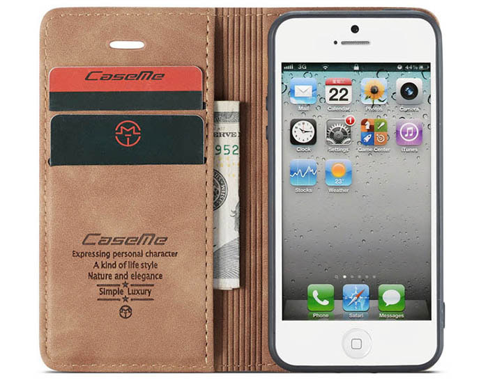 CaseMe iPhone SE/5S Retro Wallet Kickstand Magnetic Flip Leather Case