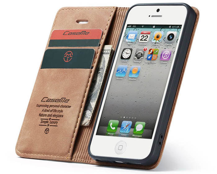 CaseMe iPhone SE/5S Retro Wallet Kickstand Magnetic Flip Leather Case