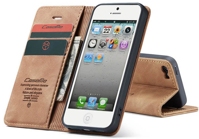 CaseMe iPhone SE/5S Retro Wallet Kickstand Magnetic Flip Leather Case