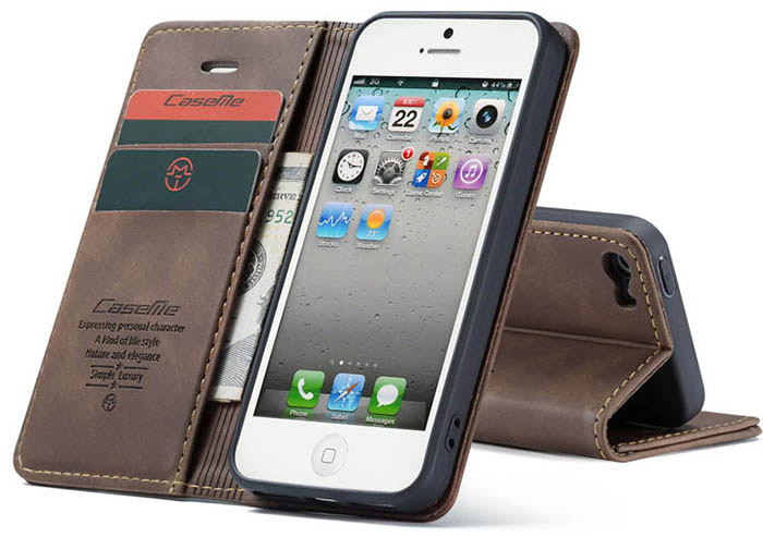 CaseMe iPhone SE/5S Retro Wallet Kickstand Magnetic Flip Leather Case