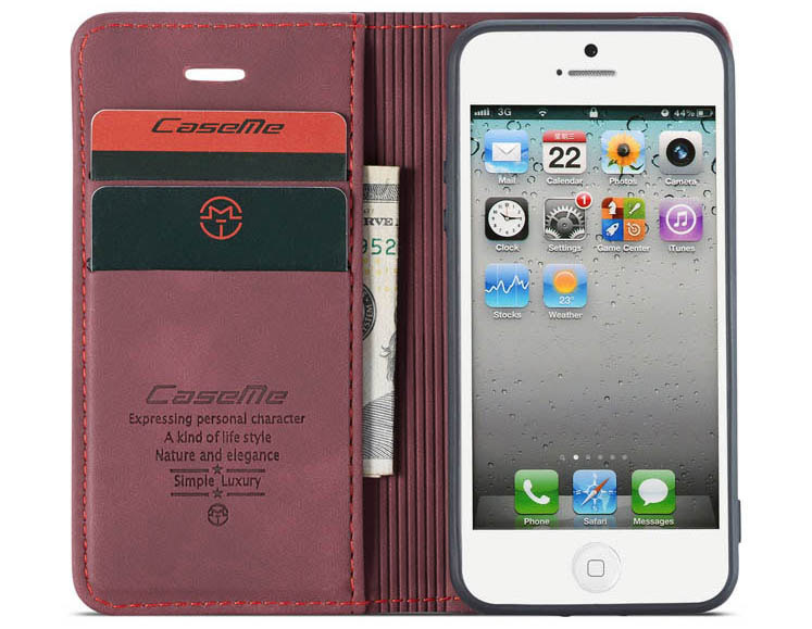 CaseMe iPhone SE/5S Retro Wallet Kickstand Magnetic Flip Leather Case