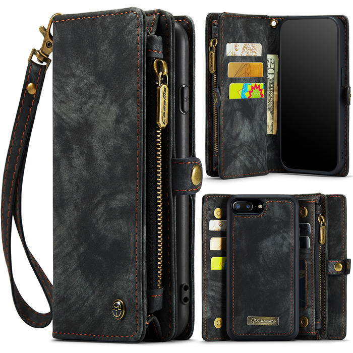 CaseMe iPhone 7 Plus/8 Plus Zipper Wallet Magnetic Detachable 2 in 1 Case with Wrist Strap