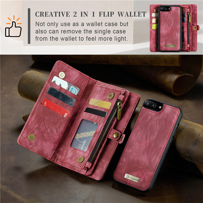 CaseMe iPhone 7 Plus/8 Plus Zipper Wallet Magnetic Detachable 2 in 1 Case with Wrist Strap