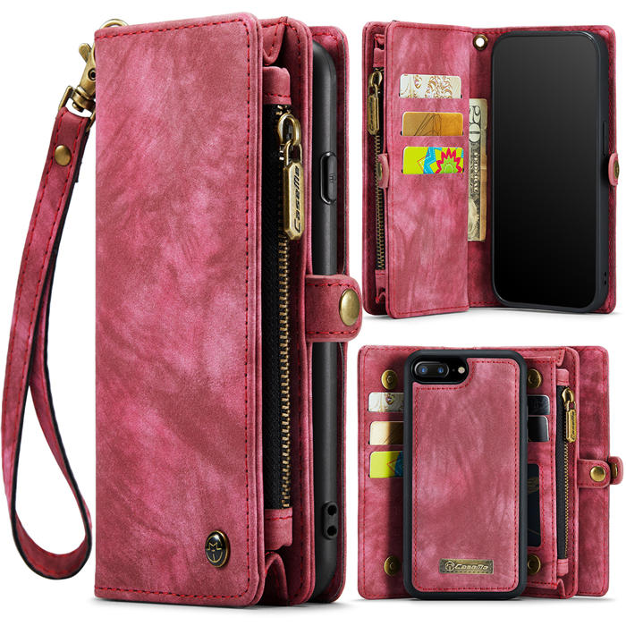 CaseMe iPhone 7 Plus/8 Plus Zipper Wallet Magnetic Detachable 2 in 1 Case with Wrist Strap